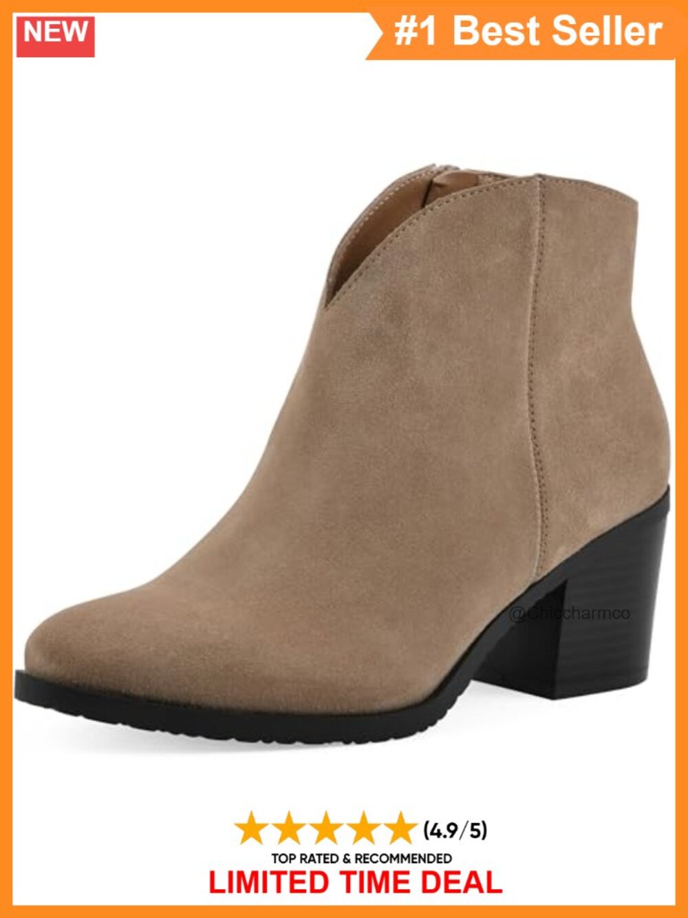 Block Heeled Western Ankle Bootie with Synthetic Lining